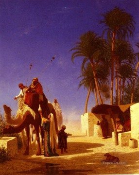 Les Chameliers Buvant Le アラビアのオリエンタリスト シャルル テオドール フレール Oil Paintings